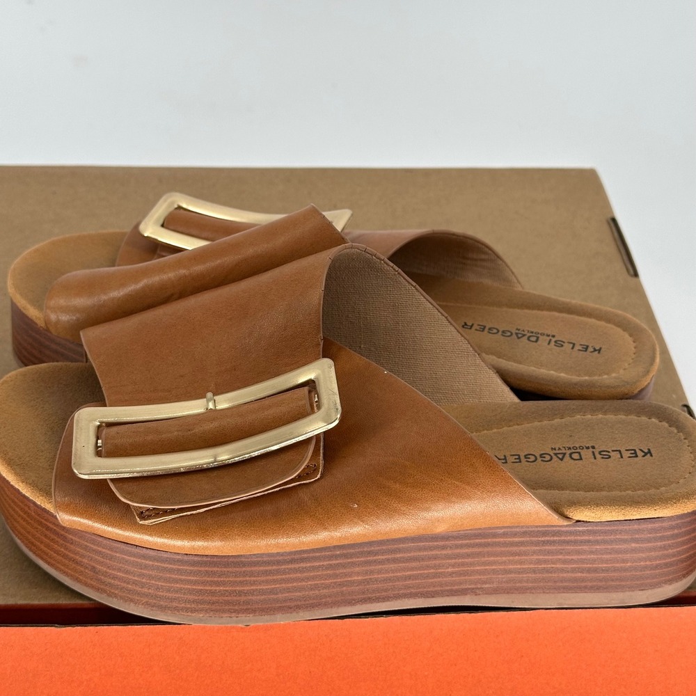 Kelsi Dagger Dover Light Saddle Platform Leather Brown Sandals Women's 9 - Picture 6 of 11